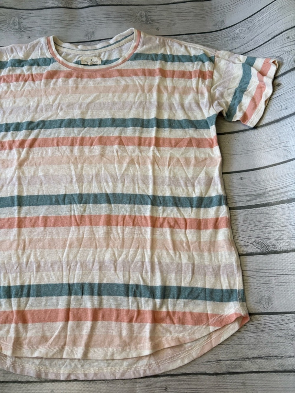 Thread & Supply Women's Short-Sleeve Striped Tee in White, Coral & Teal - Picture 2 of 3